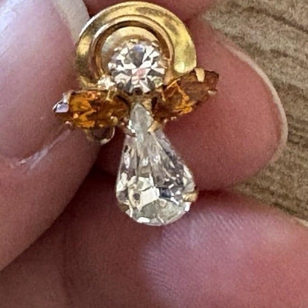 November‎ Birthstone Topaz Guardian Angel Crystal Lapel Pin Brooch with Wings